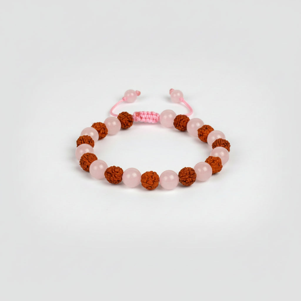 7 Mukhi Rudraksha And Rose Quartz Bracelet I-Thread
