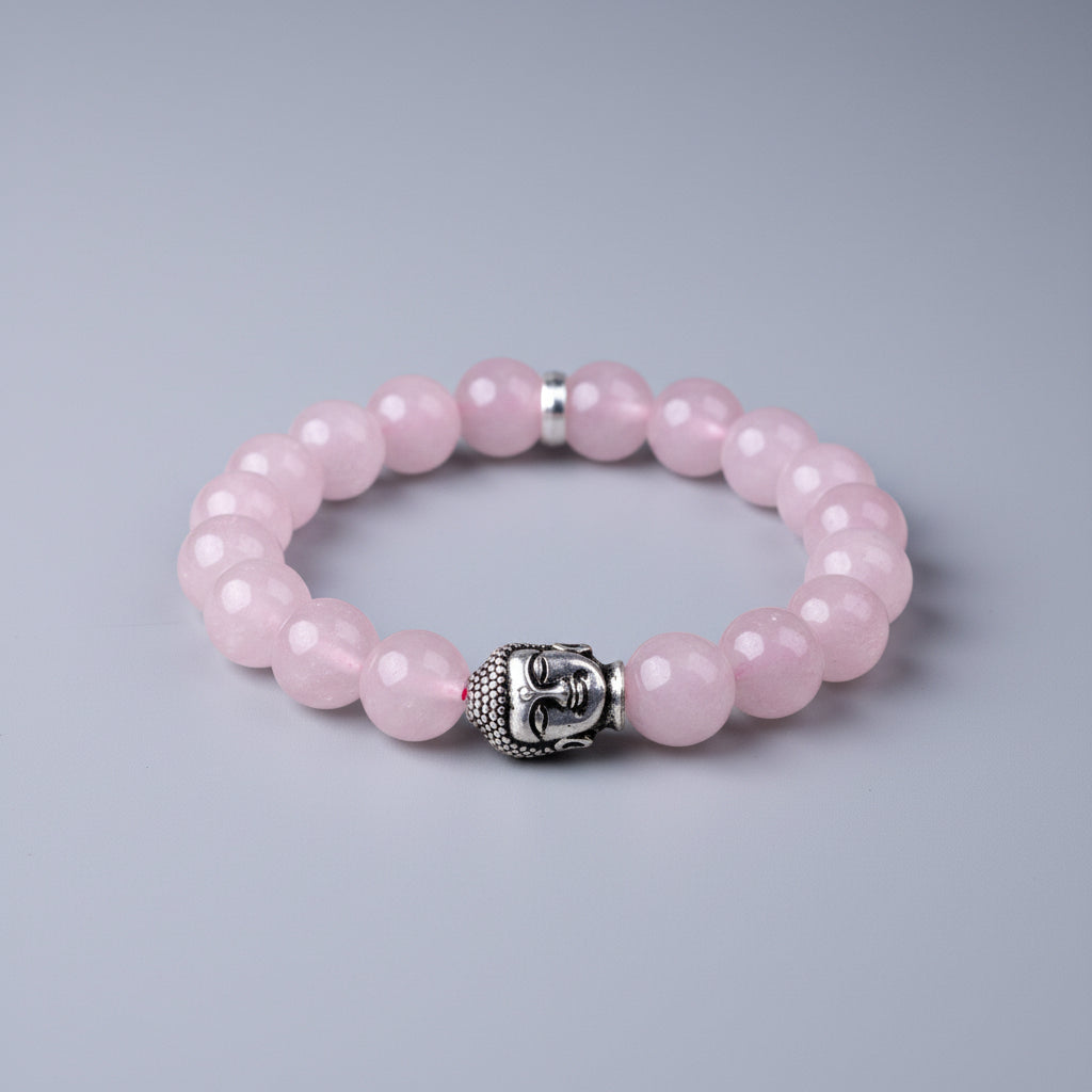 Rose Quartz Buddha Charm Bracelet-10 mm
