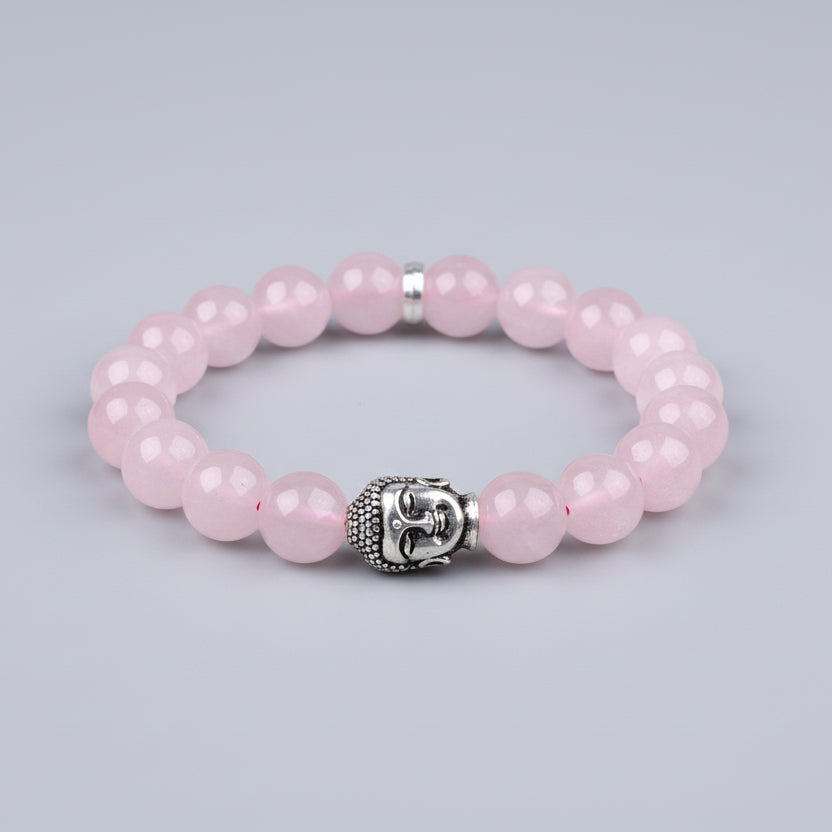 Rose Quartz Buddha Charm Bracelet-8 mm