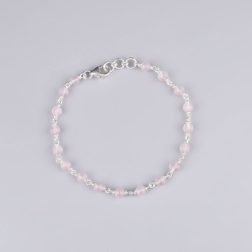Rose Quartz 925 Silver Wire Bracelet-8 mm