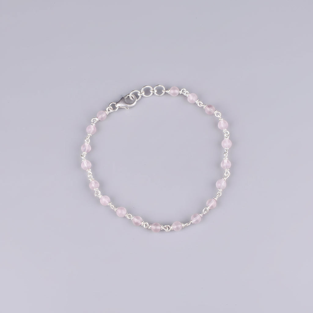 Rose Quartz 925 Silver Wire Bracelet-6 mm