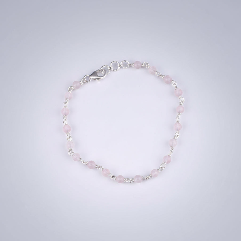 Rose Quartz 925 Silver Wire Bracelet-4 mm