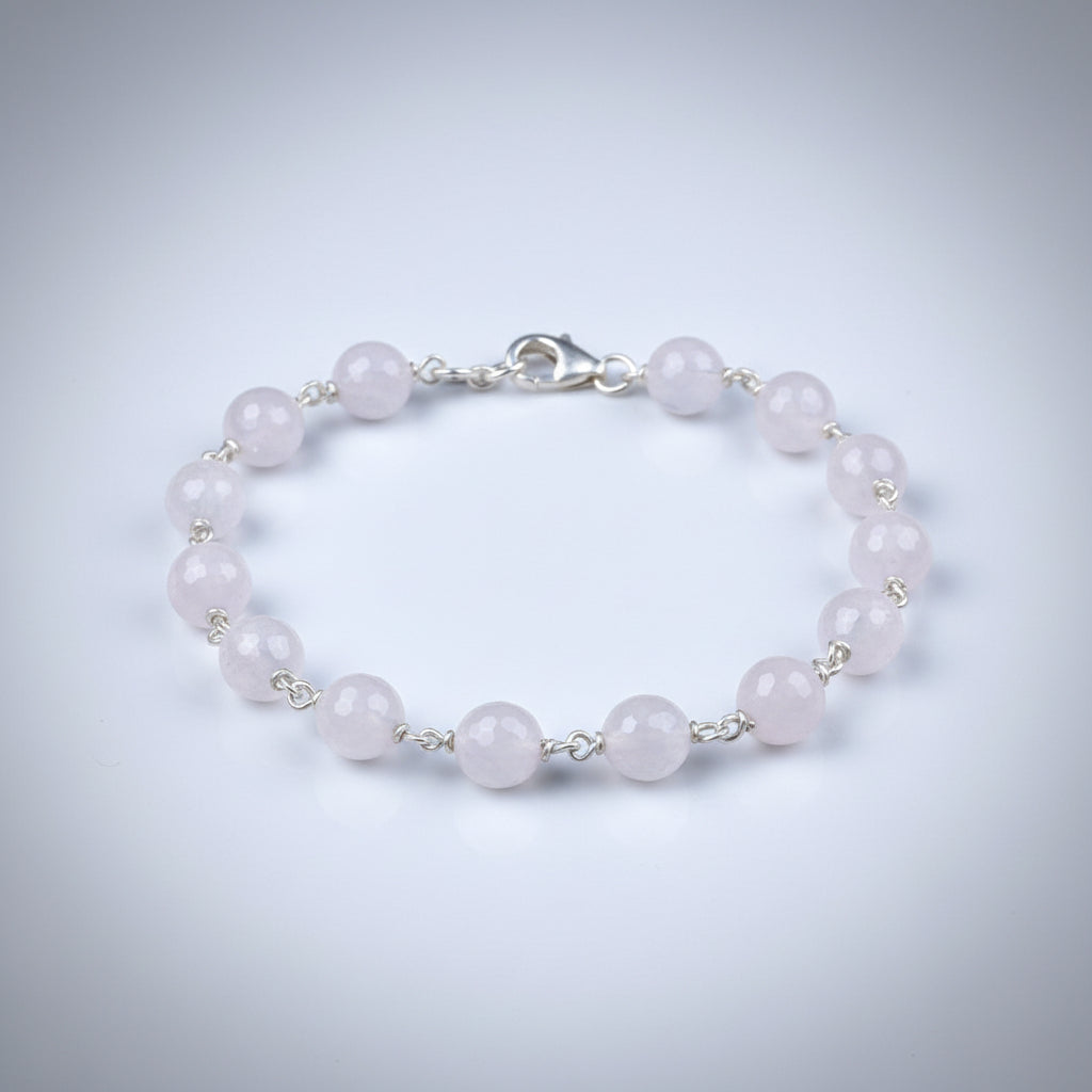 Rose Quartz Faceted 925 Silver Wire Bracelet-6 mm