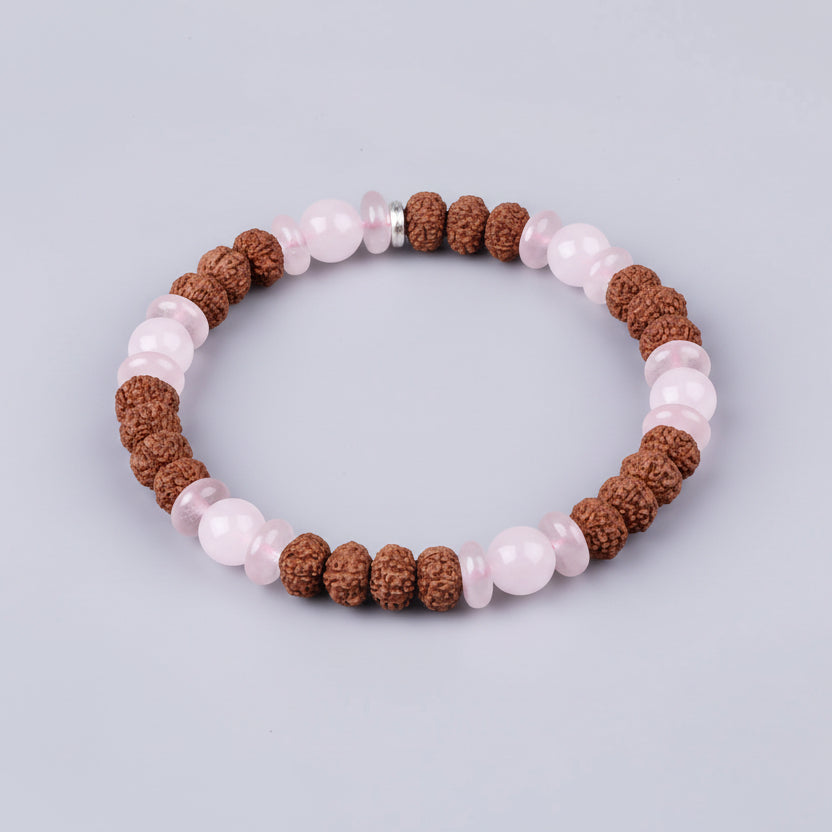Rose Quartz & 7 Mukhi Rudraksha Bracelet-10 mm