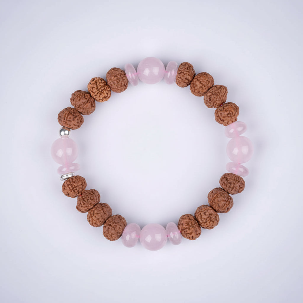 Rose Quartz & 7 Mukhi Rudraksha Bracelet-10 mm