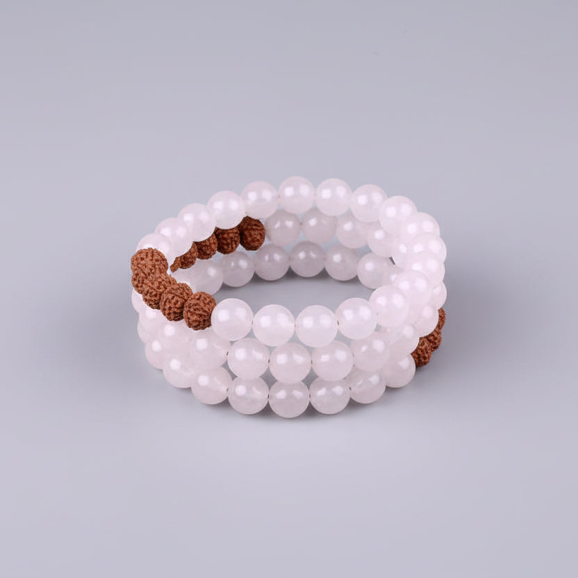 Rose Quartz & 7 Mukhi Rudraksha Spiral Stack Bracelet-8 mm