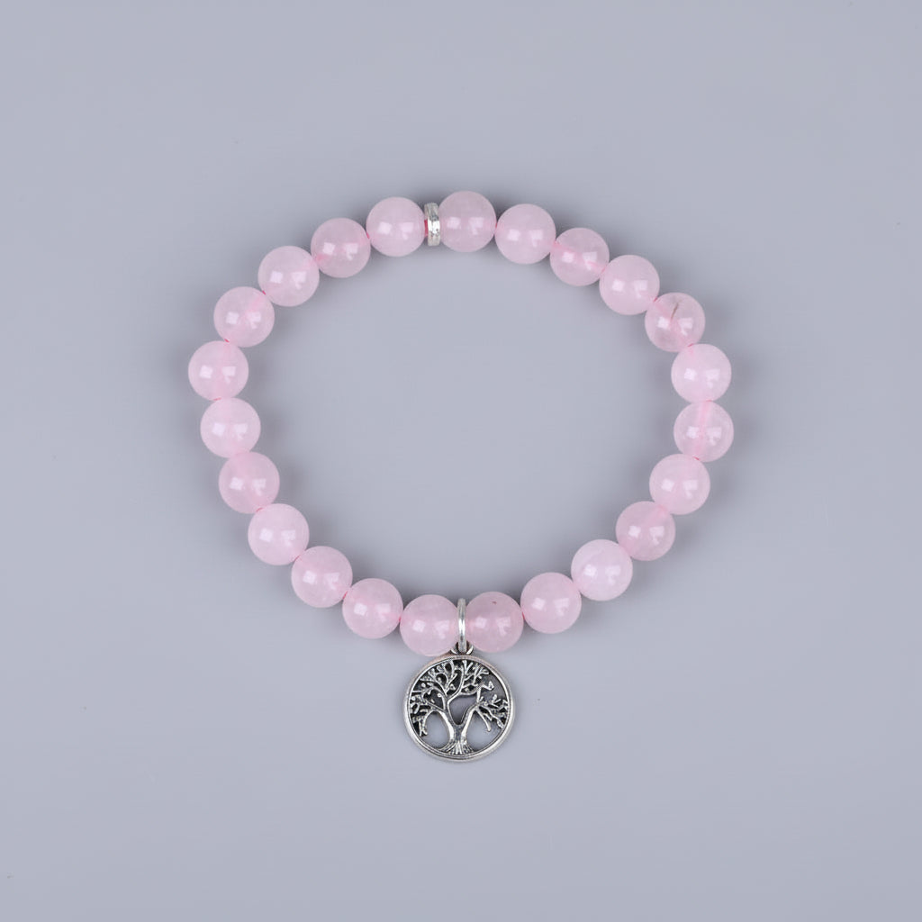 Rose Quartz Tree of Life Bracelet-10 mm