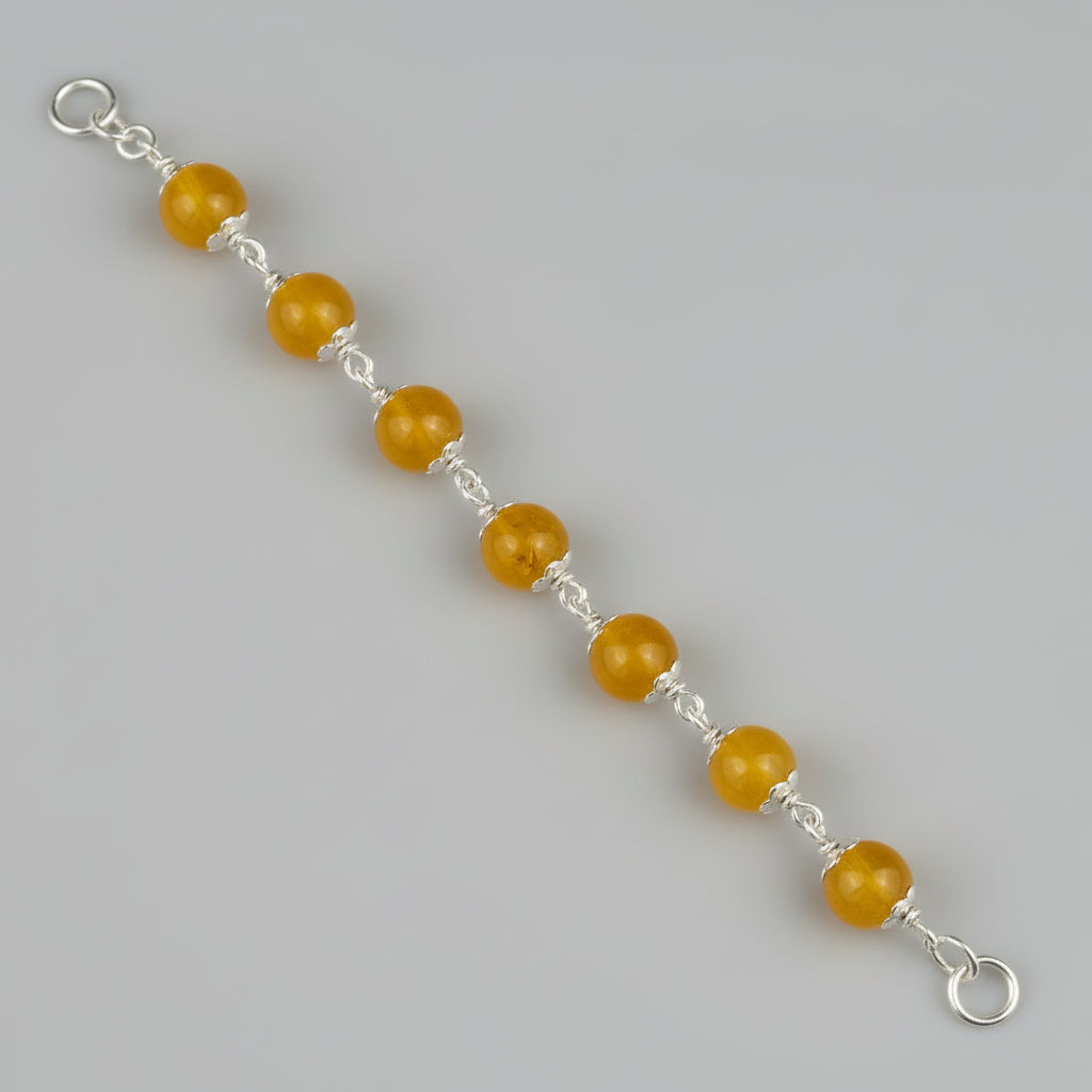 Yellow Agate Bracelet in Pure Silver Flower Caps