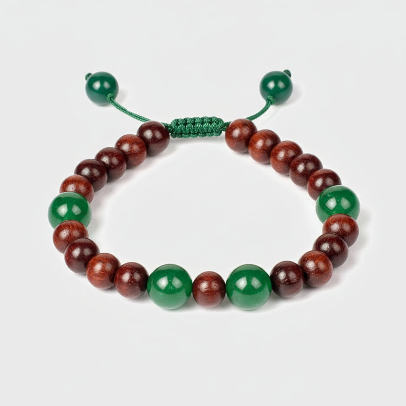 Red Sandalwood and Green Onyx Bracelet