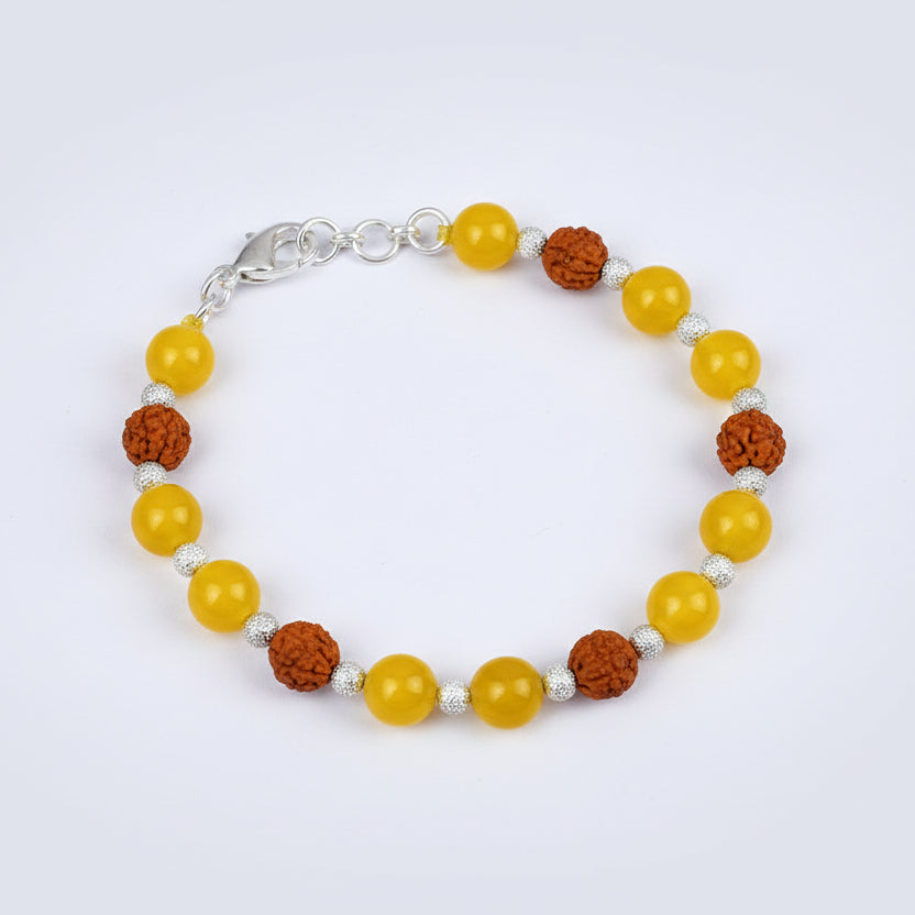Yellow Agate and Rudraksha Bracelet (Design I)
