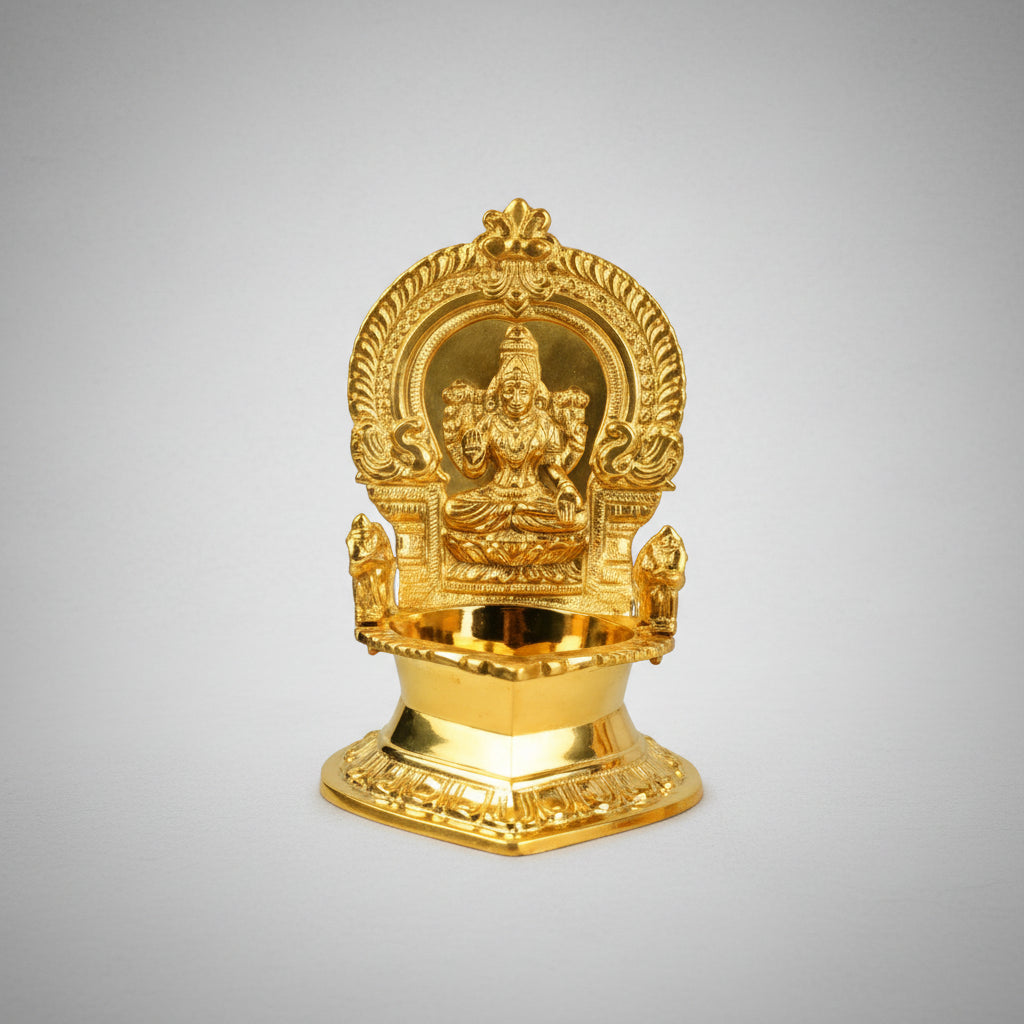 Mahalaxmi With Elephant Diya In Brass-One Piece
