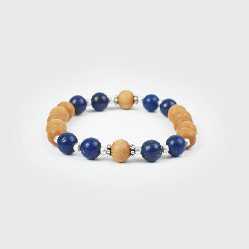 Lapis Lazuli and White Sandal Beads Bracelet