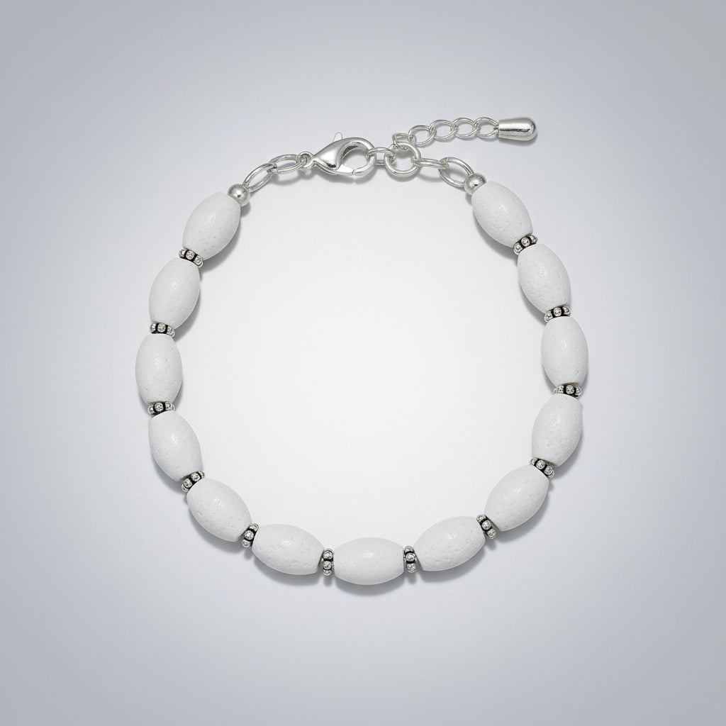 White Coral Drum Shape Beads 925 Silver Chakri Bracelet