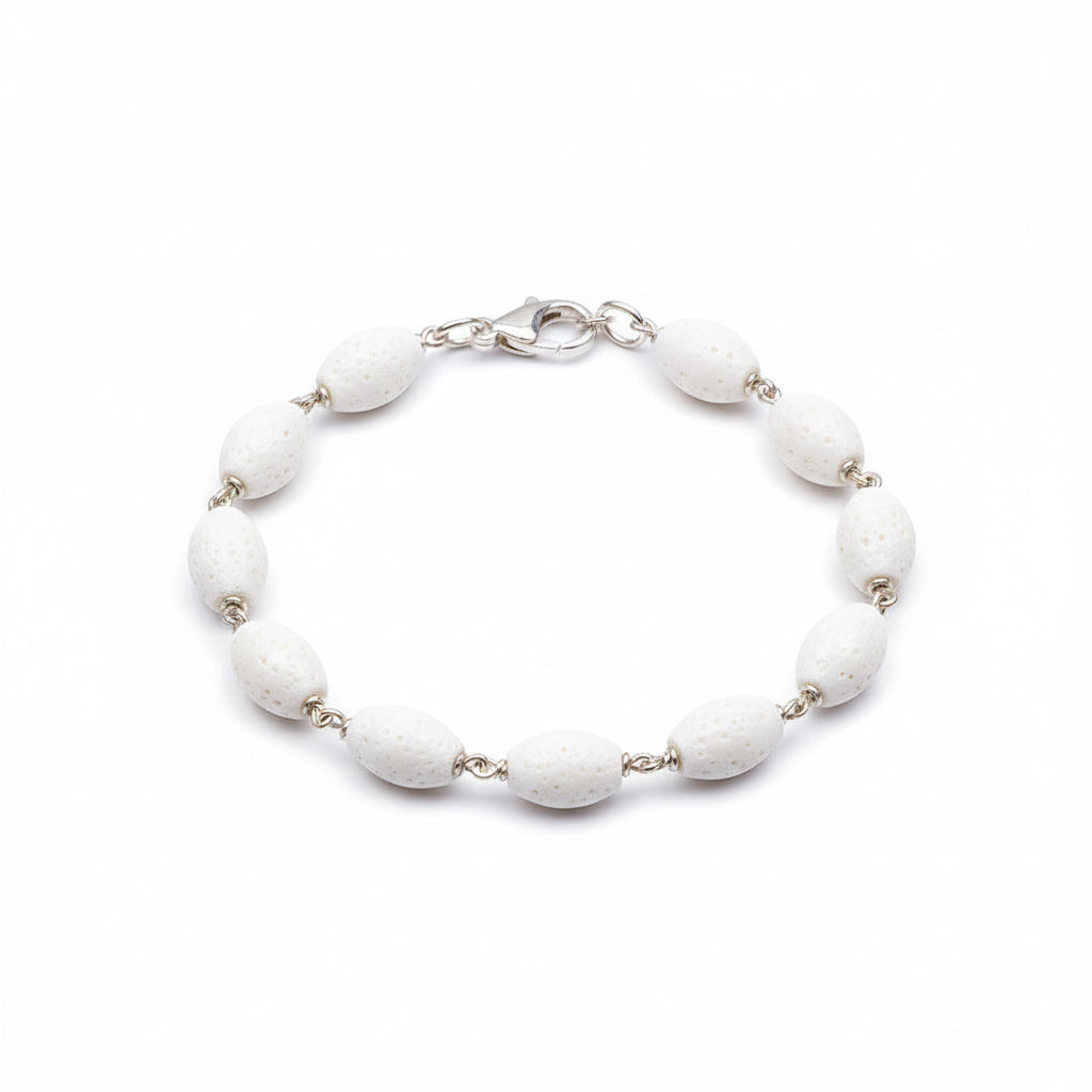 Drum Shape White Coral 925 Silver Wire Bracelet
