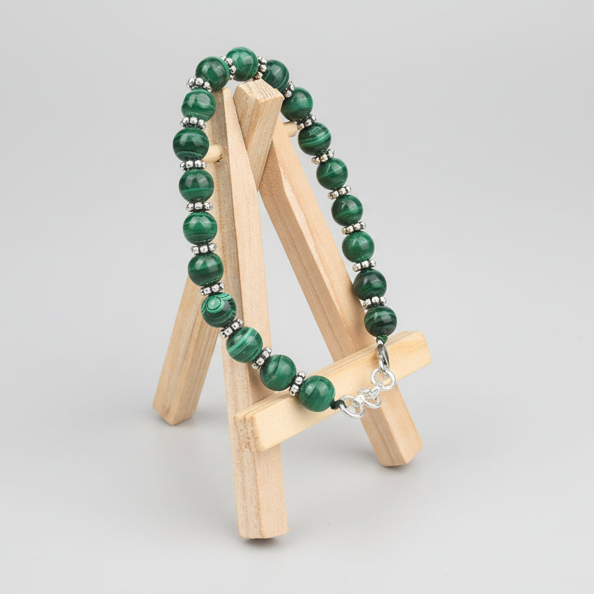 Malachite Silver Chakri Bracelet-6 mm