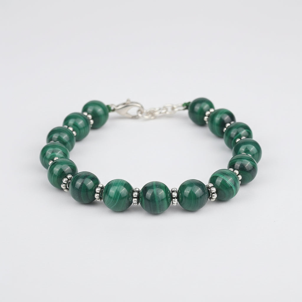 Malachite Silver Chakri Bracelet-8 mm
