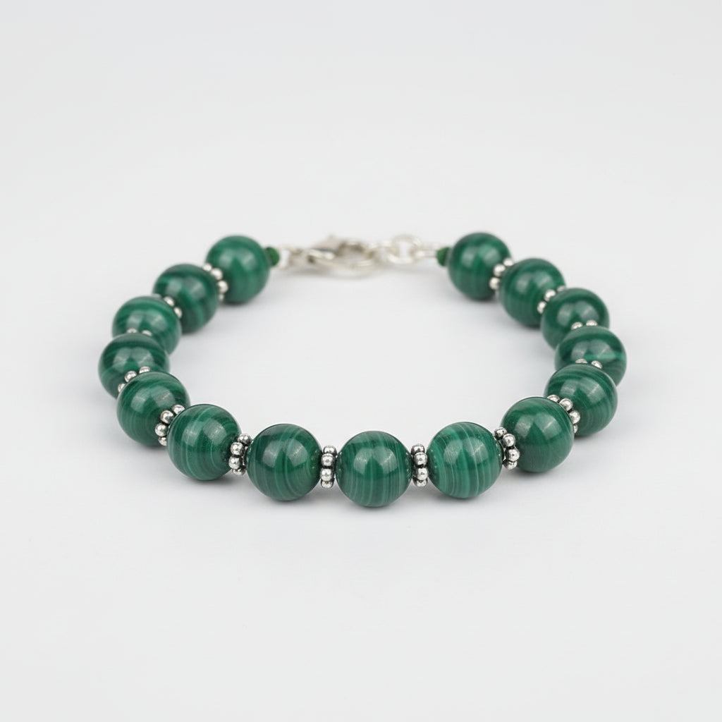 Malachite Silver Chakri Bracelet-6 mm