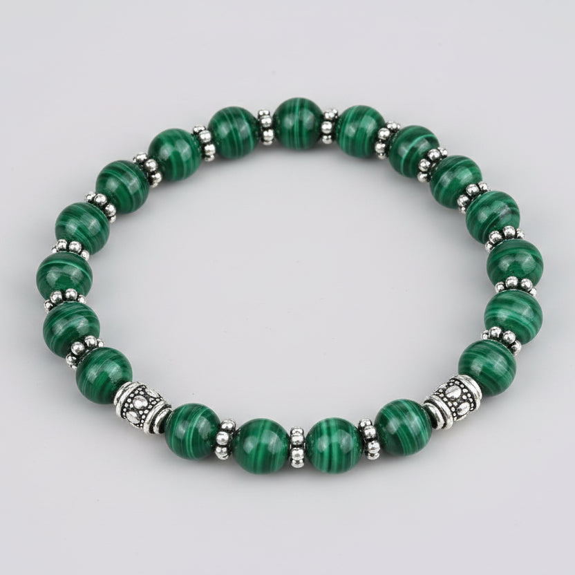 Malachite Silver Chakri Double Layer Bracelet-8 mm