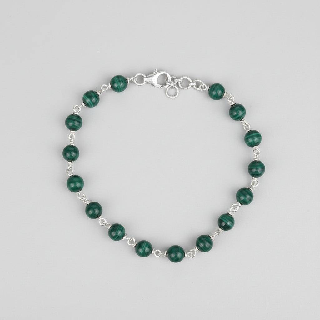 Malachite 925 Silver Wire Bracelet-8 mm