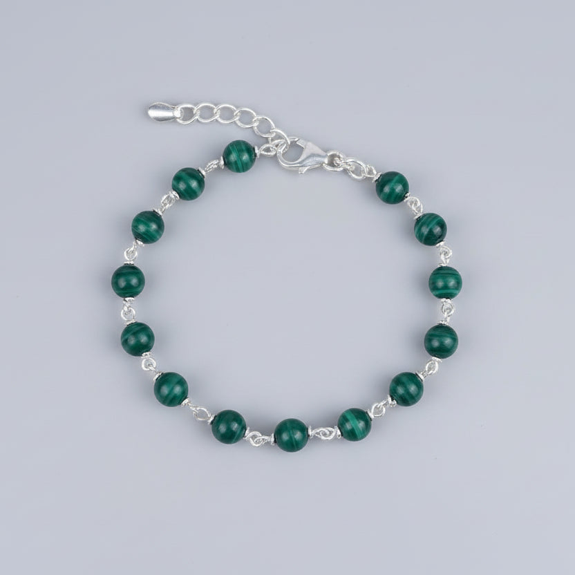 Malachite 925 Silver Wire Bracelet-8 mm