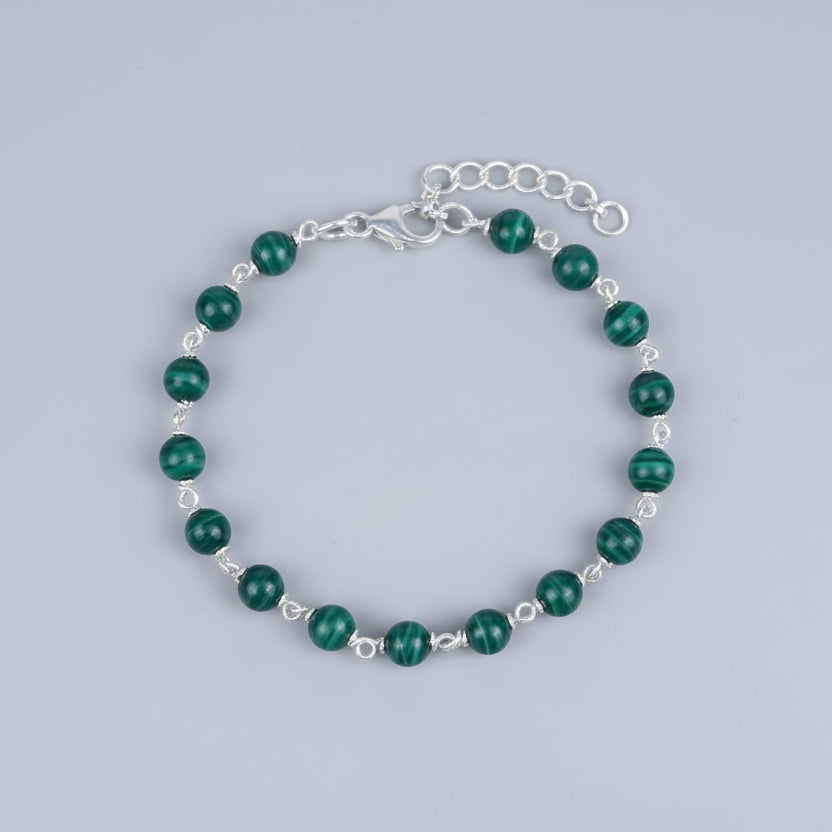 Malachite 925 Silver Wire Bracelet-6 mm