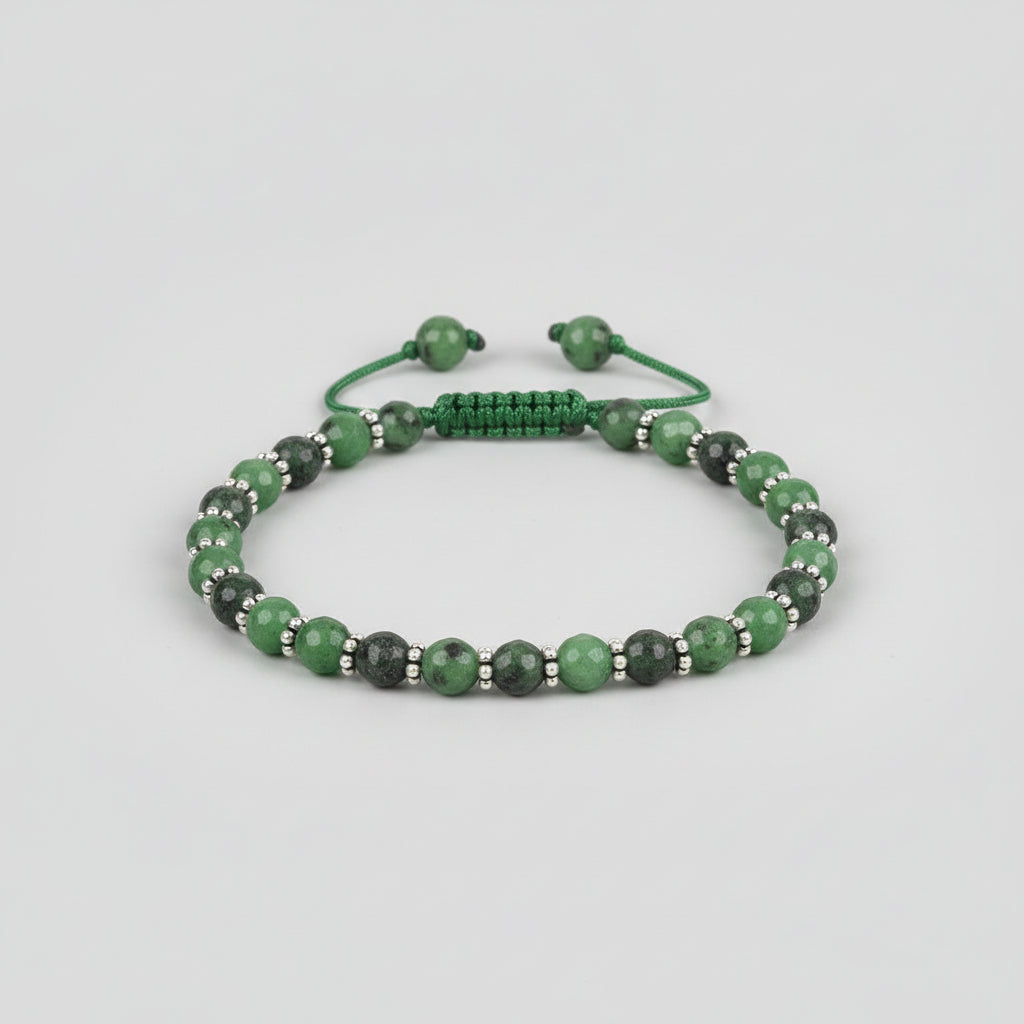 Ruby Zoisite Faceted 925 Silver Chakri Bracelet