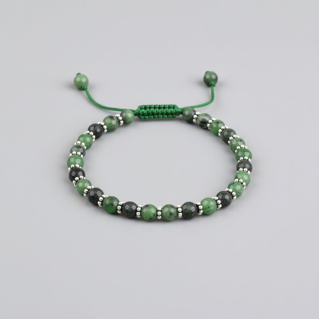 Ruby Zoisite Faceted 925 Silver Chakri Bracelet