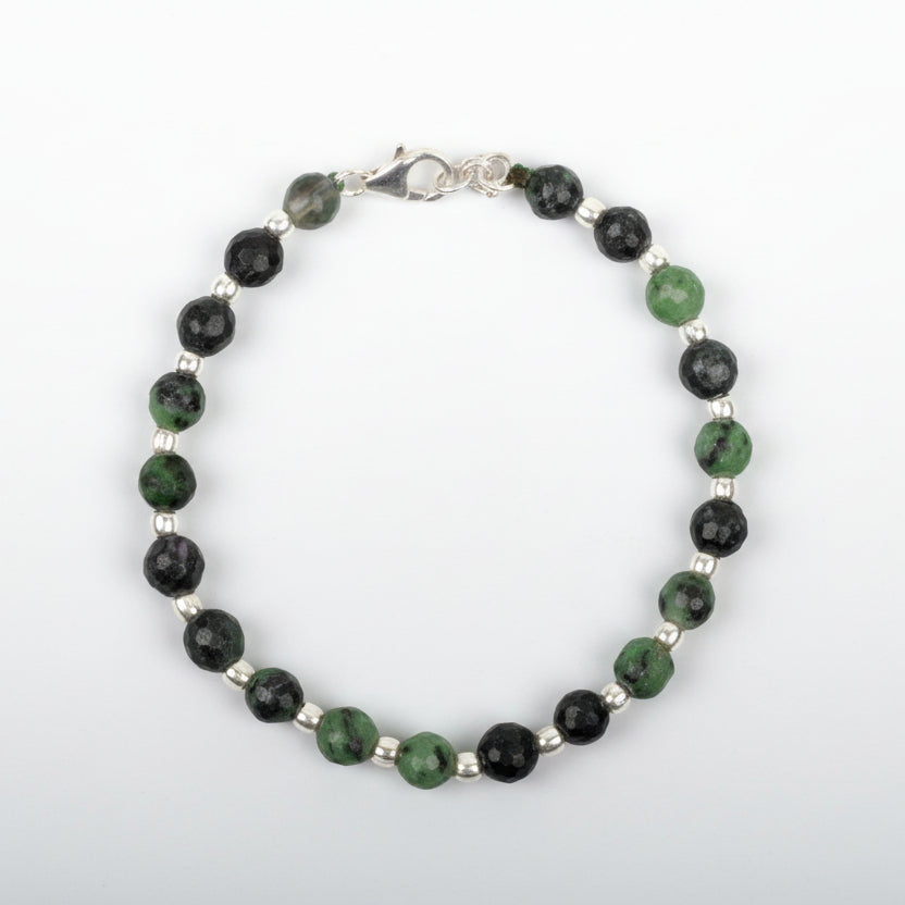 Ruby Zoisite Faceted 925 Silver Balls Bracelet