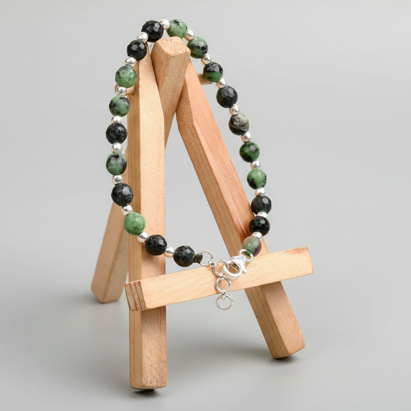 Ruby Zoisite Faceted 925 Silver Balls Bracelet