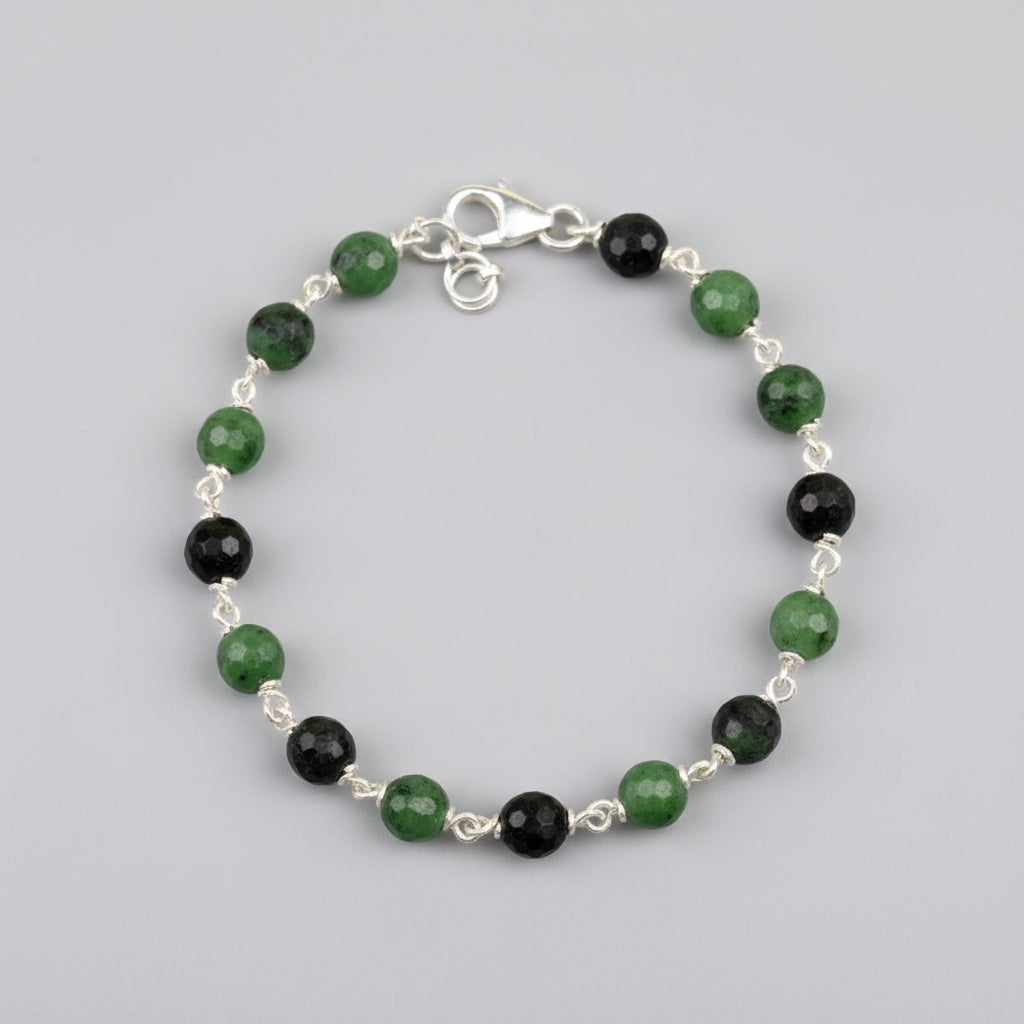 Ruby Zoisite Faceted 925 Silver Wire Bracelet