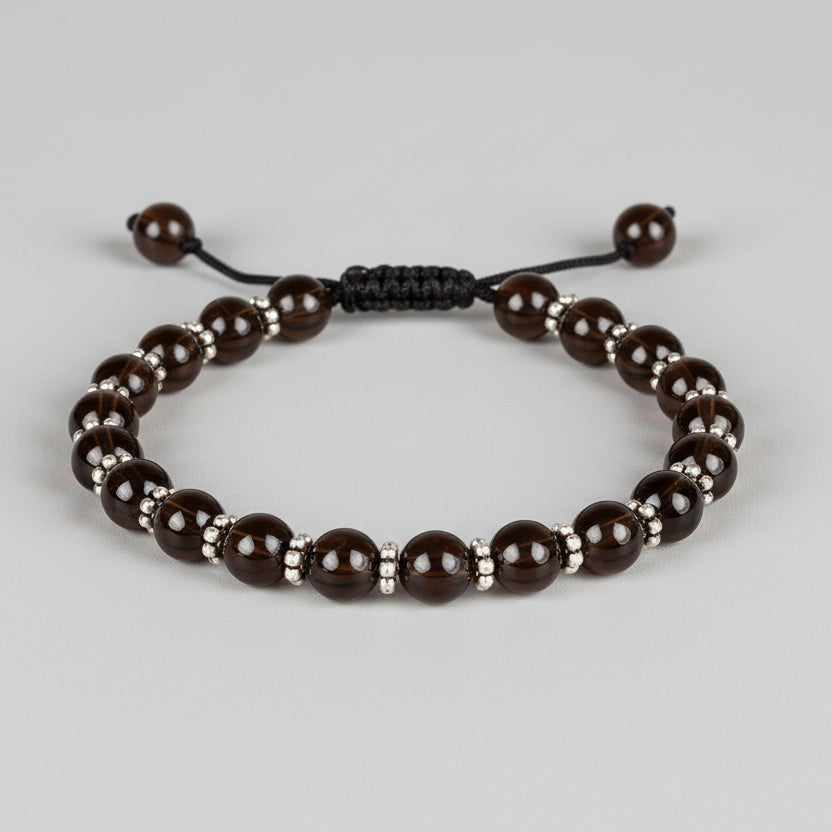 Smoky Quartz German Silver Chakri Adjustable Bracelet