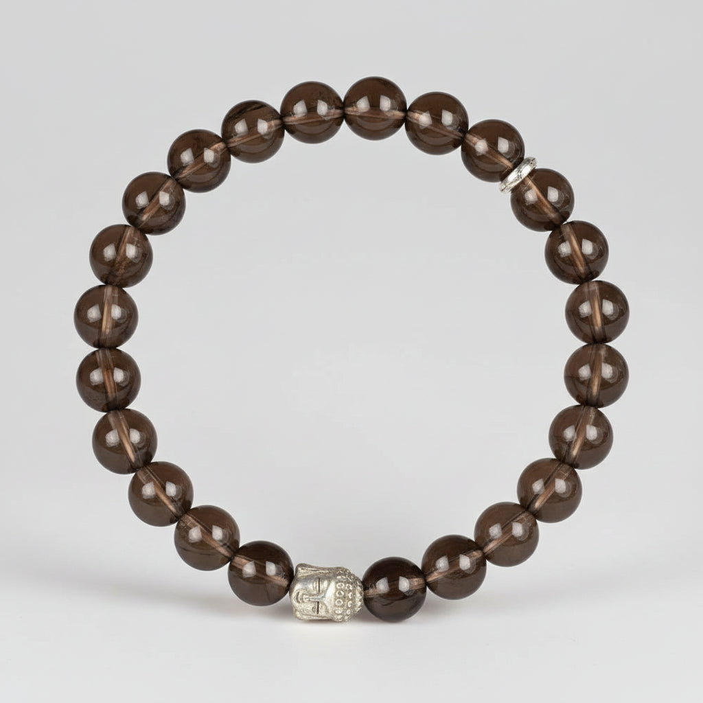 Smoky Quartz Buddha Charm Bracelet