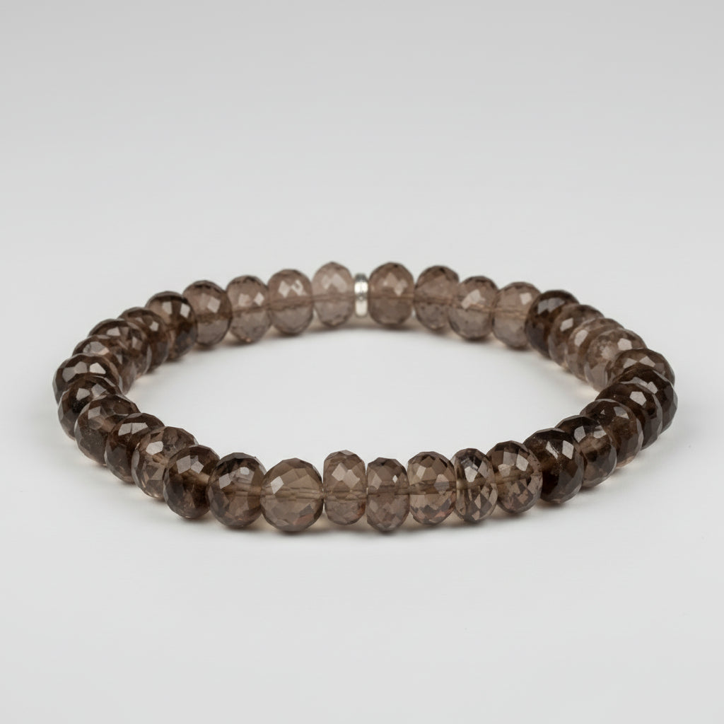 Smoky Quartz Faceted Elliptical Beads Bracelet