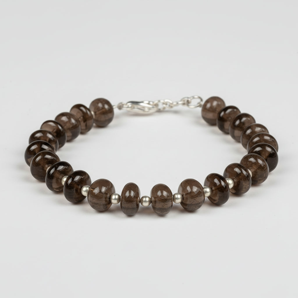 Smoky Quartz Eliptical Beads German Silver Balls Bracelet
