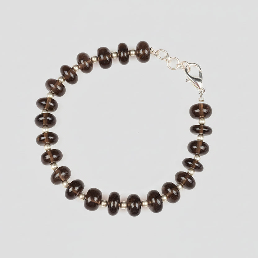 Smoky Quartz Eliptical Beads German Silver Balls Bracelet