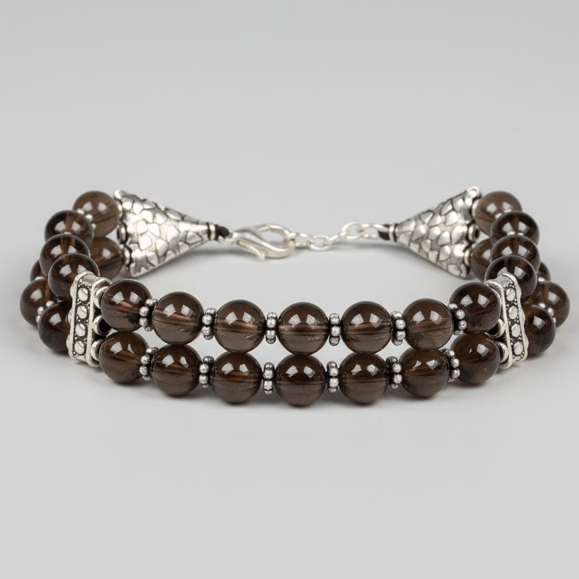 Smoky Quartz Double Layer German Silver Designer Bracelet