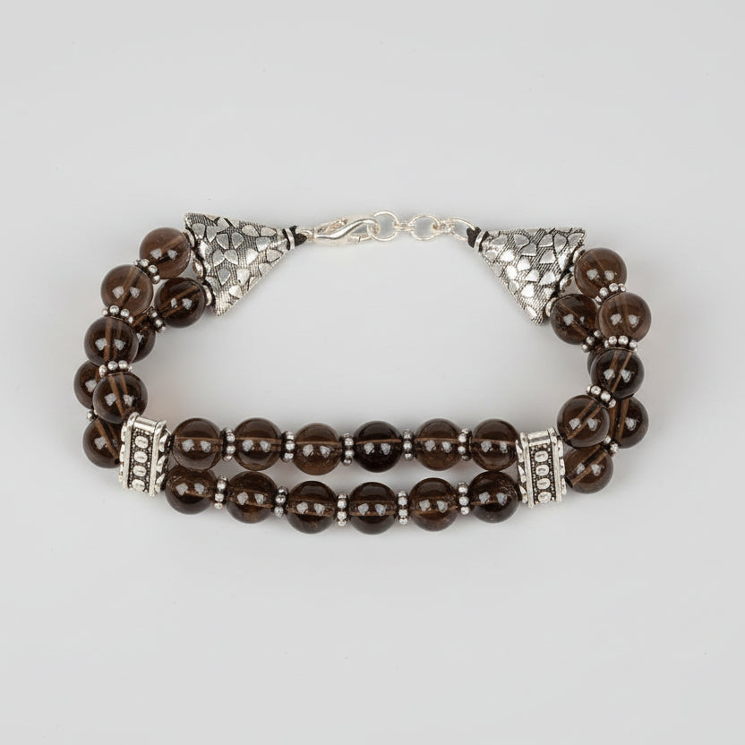 Smoky Quartz Double Layer German Silver Designer Bracelet