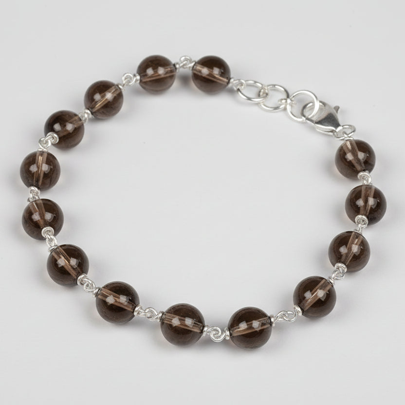 Smoky Quartz 925 Silver Wire Bracelet
