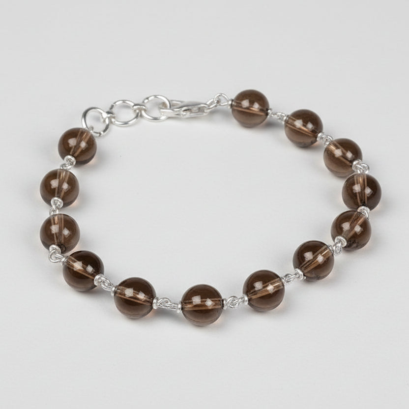 Smoky Quartz 925 Silver Wire Bracelet