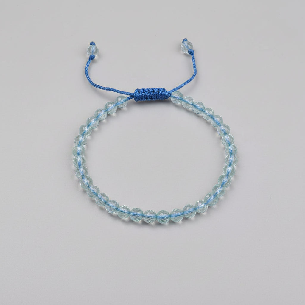 Aquamarine Faceted Beads Adjustable Bracelet-8 mm