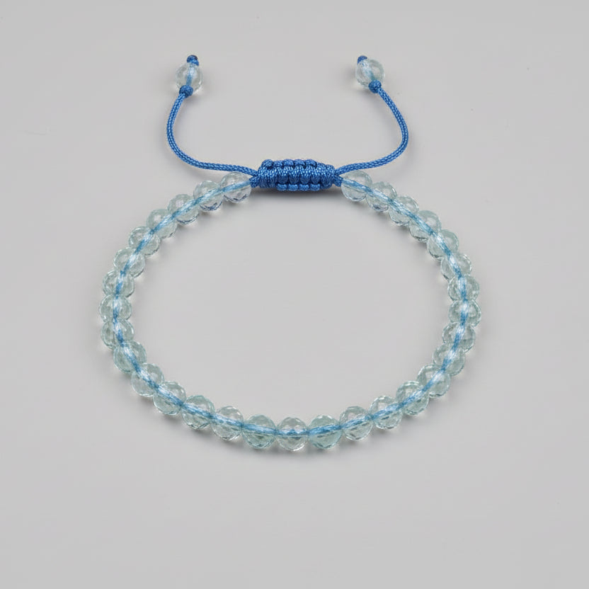 Aquamarine Faceted Beads Adjustable Bracelet-6 mm