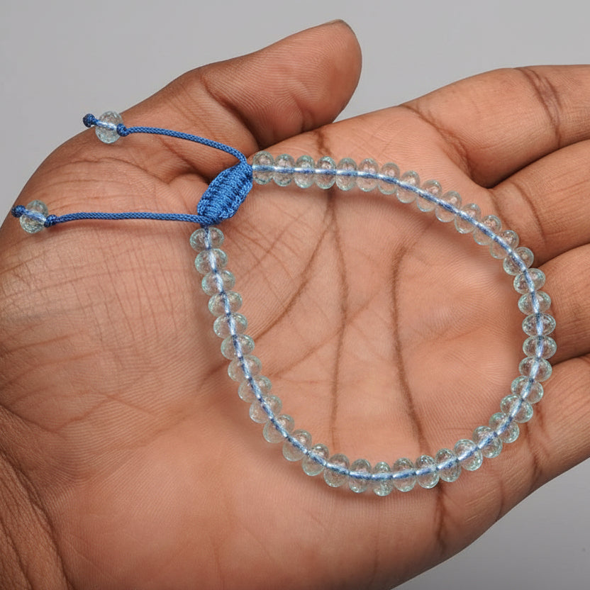 Aquamarine Faceted Elliptical Adjustable Bracelet-6 mm