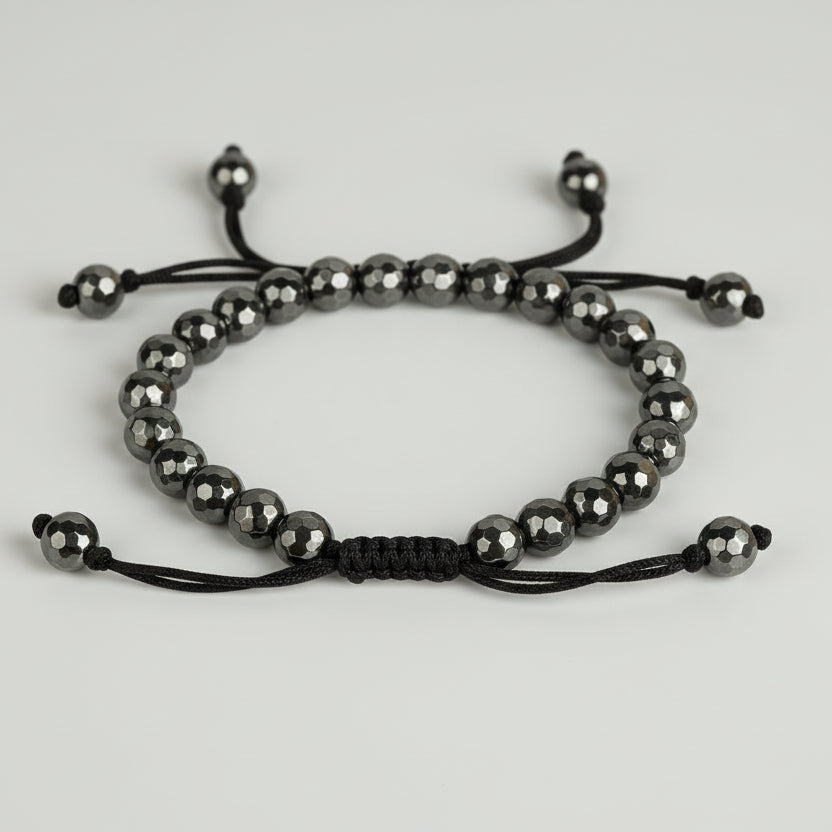 Hematite Faceted Beads Adjustable Bracelet