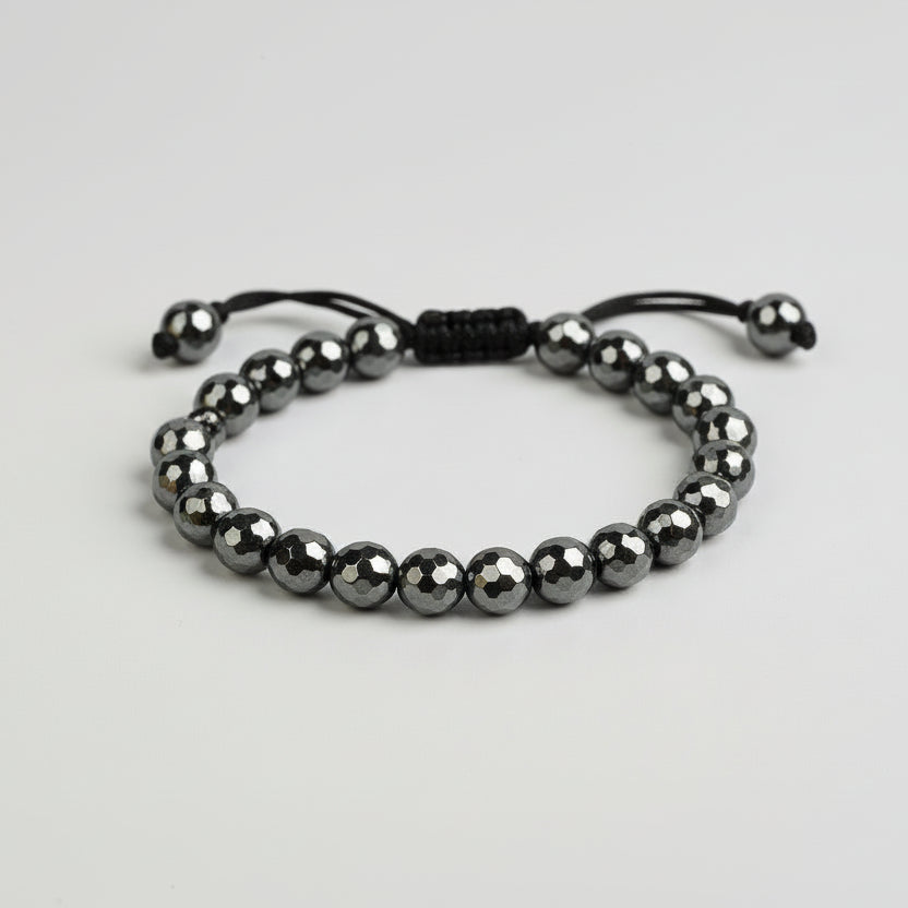 Hematite Faceted Beads Adjustable Bracelet
