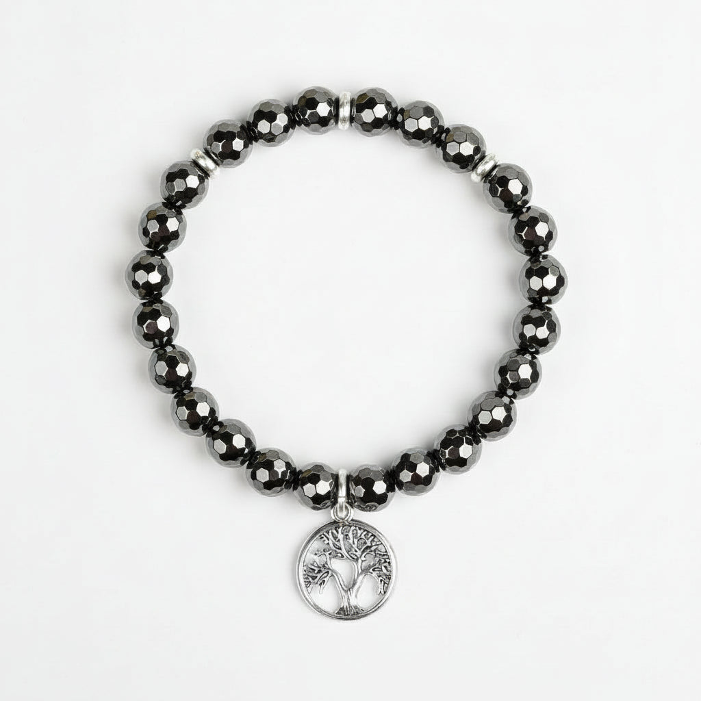 Hematite Faceted Beads Tree of Life Bracelet