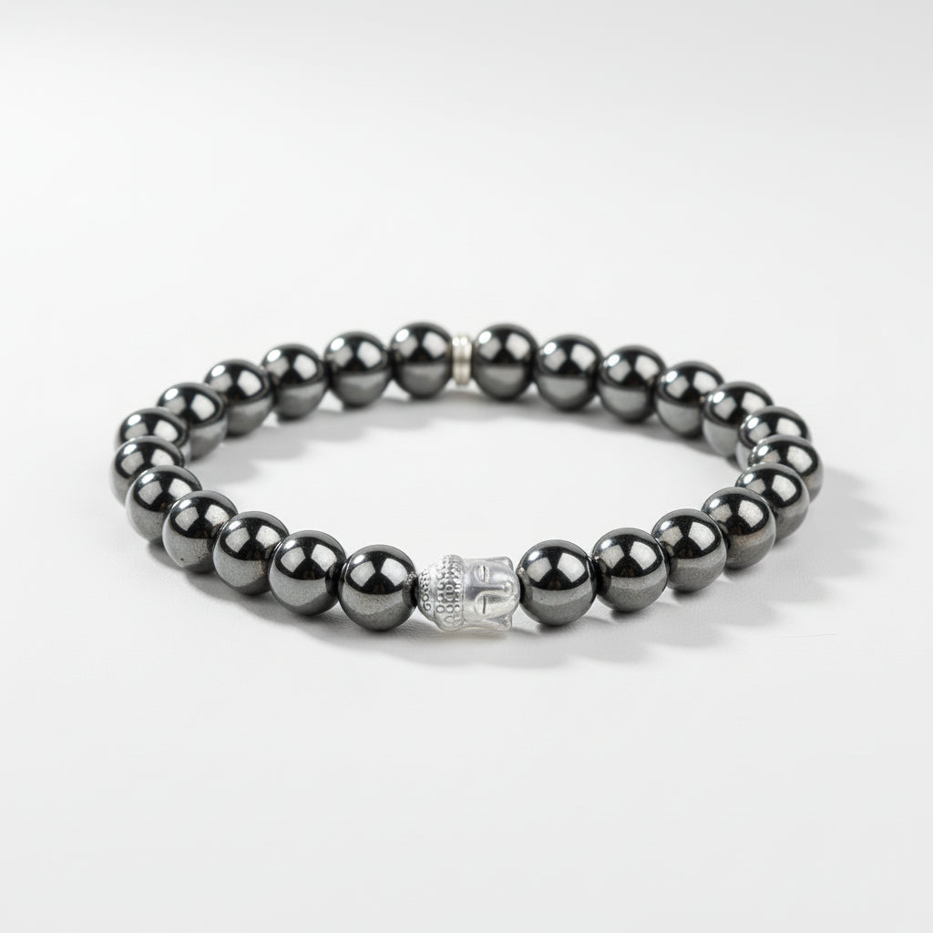 Hematite Buddha Charm Bracelet
