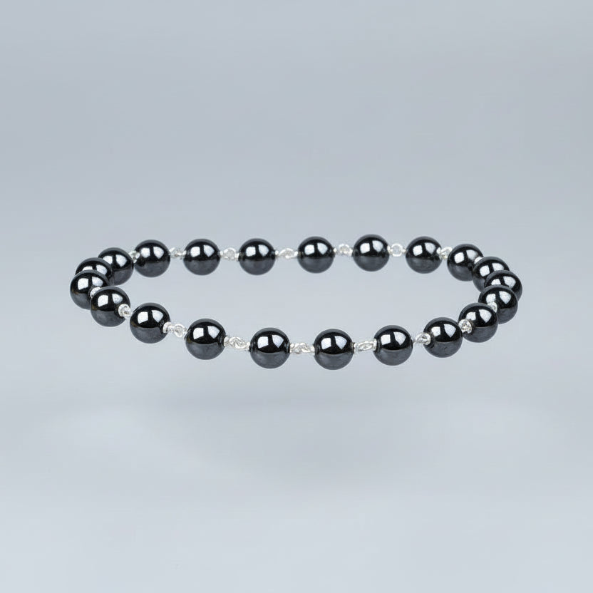 Hematite 925 Silver Wire Bracelet-6 mm