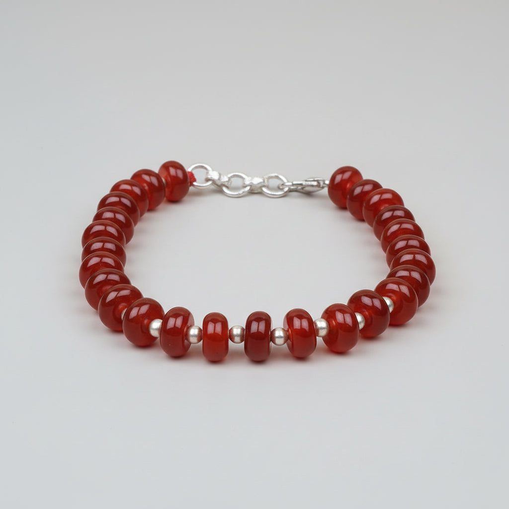 Red Carnelian Elliptical Beads German Silver Ball Bracelet