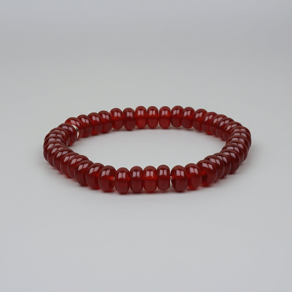 Red Carnelian Elliptical Beads Elastic Bracelet