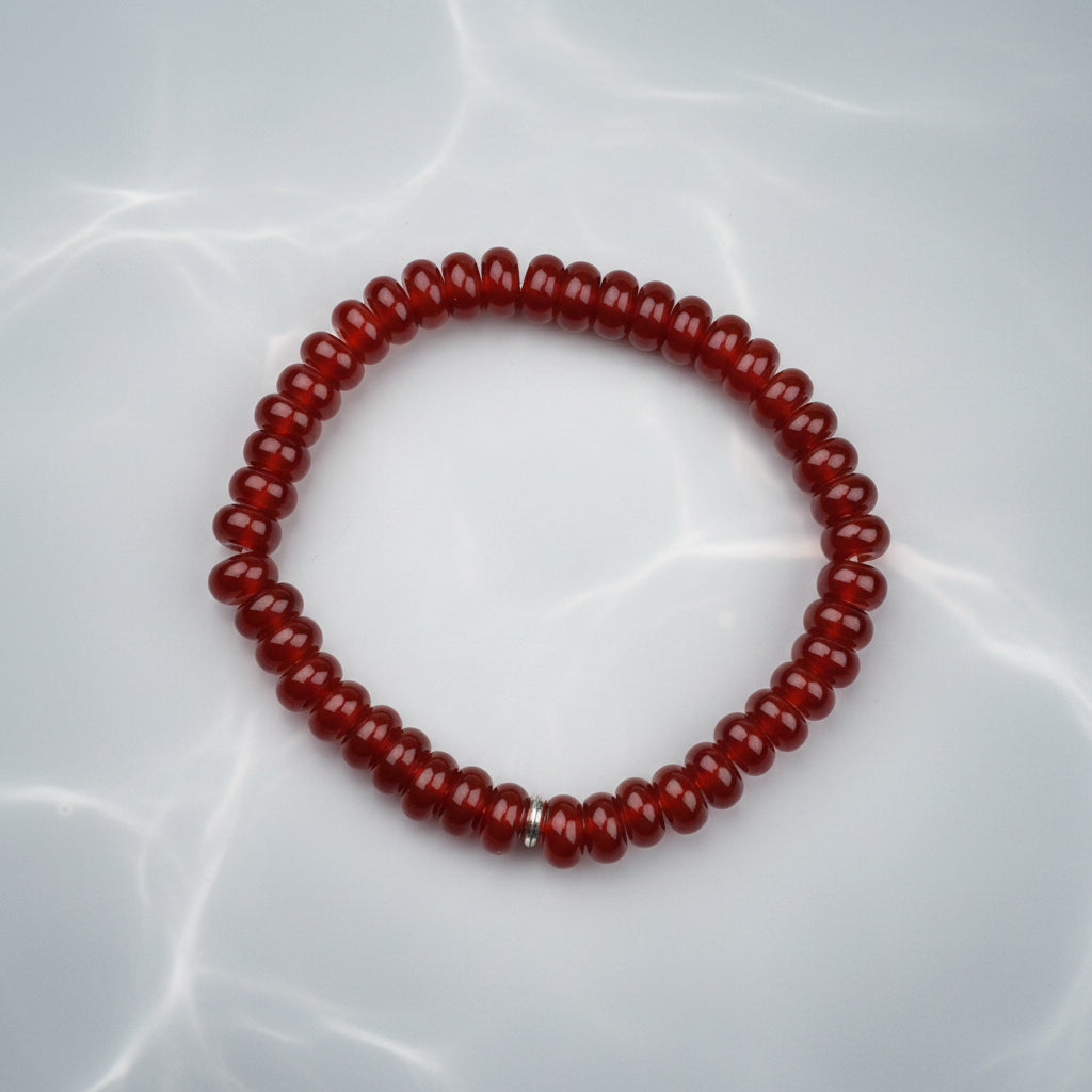 Red Carnelian Elliptical Beads Elastic Bracelet